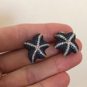 Starfish blue, white and silver rhinestone earrings